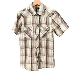 Gioberti Italy Tan Brown Plaid Pearl Snap Short Sleeve Boys Western Shirt